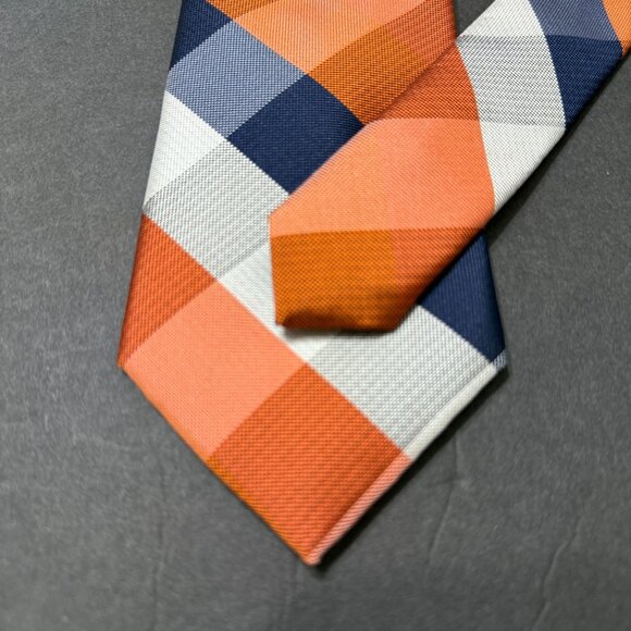 NWOT Izod Orange Blue Plaid Necktie 3 x 57" Stripes Mens Tie Gators Auburn UVA - Picture 2 of 10